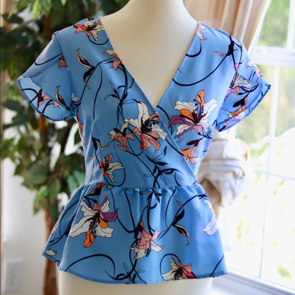 Blue Floral Peplum Top